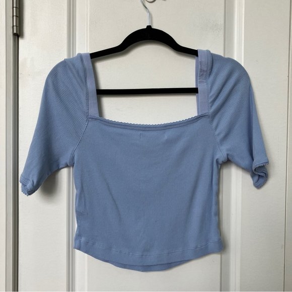 Urban Outfitters Blue Charli Crop Henley Ribbed Top - Picture 2 of 6